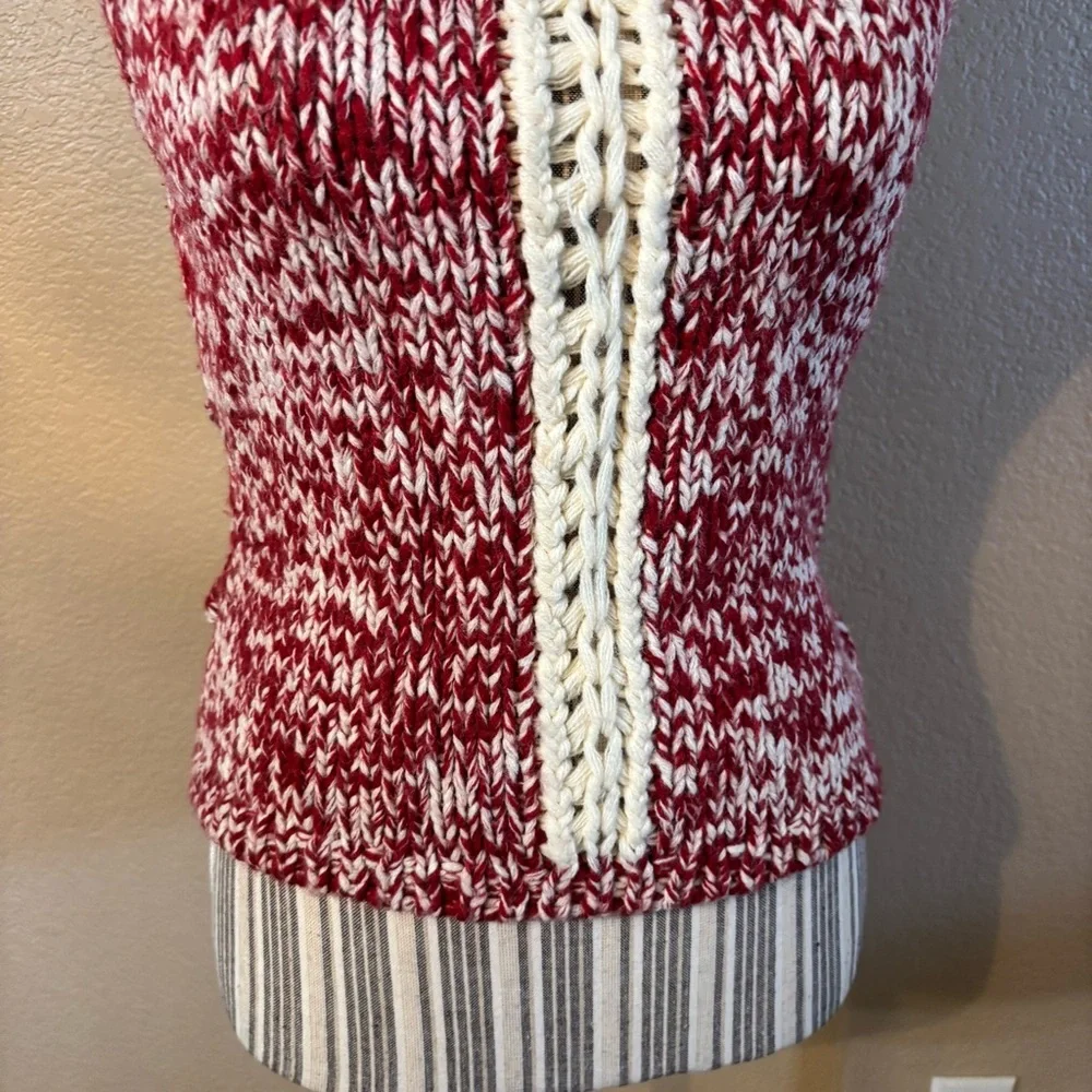 Vintage Sweater Vest Medium Klis Red Ivory Knit Sleeveless Sweater Made Italy